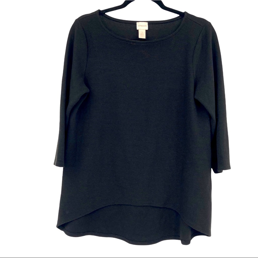 Chico’s Black Knit Round Hem Hi Lo Popover Top Medium